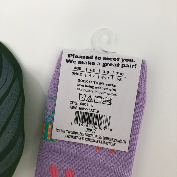 Sock It To Me Purple Pink Yellow Easter Bunny Basket Chick Youth Knee High Socks - Picture 7 of 10